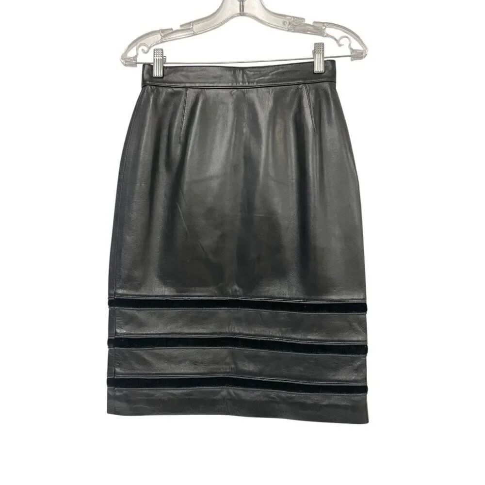 LOEWE Womens Skirt Nappa Leather Black Sz 40 US 8 M Vintage Spain NWT